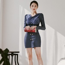御姐范设计感露背镂空职业包臀裙 跨境女装秋季新韩版时尚连衣裙