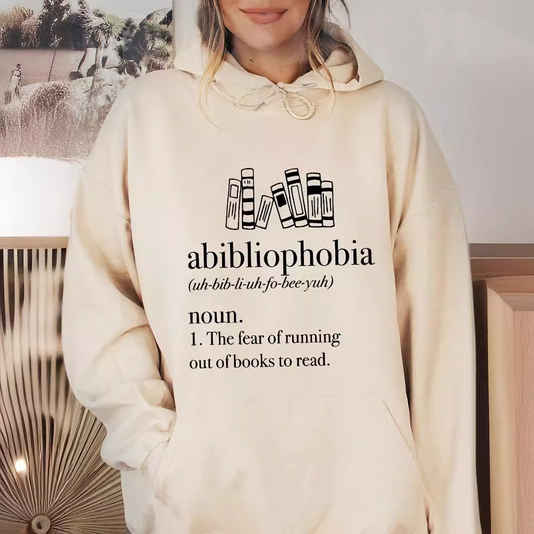 abibliophobia连帽衫 欧美连帽卫衣 素色字母卫衣 oversized hood