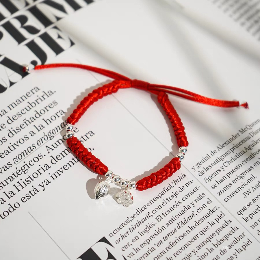 足银手工编织两世欢红绳手链女金刚结编织宝宝红色手绳直播爆款
