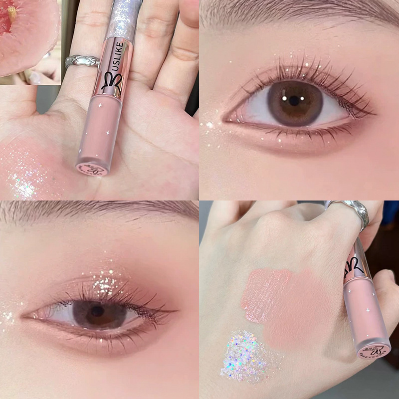 Two-Color Liquid Liquid Eye Shadow Shiny Crystal Glitter Eye Shadow Pen Brightening Skin Color Student Liquid Eye Shadow Highlight Repair Lasting