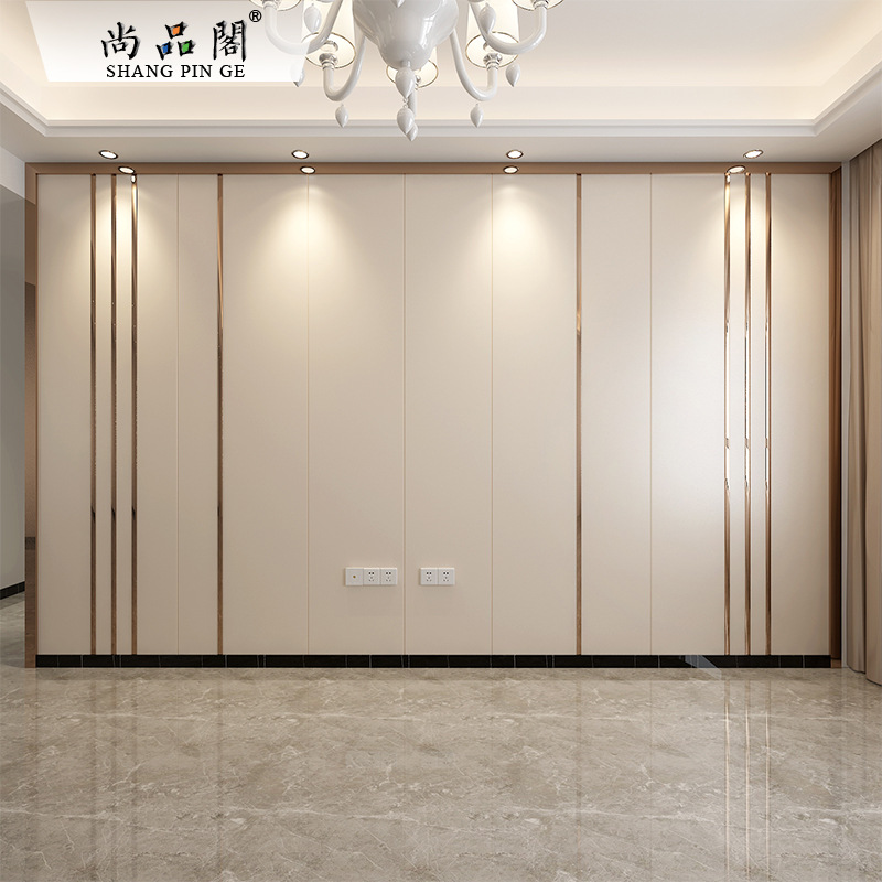 金属条硬包电视背景墙现代简约轻奢客厅沙发纯色硬包墙板卧室软包