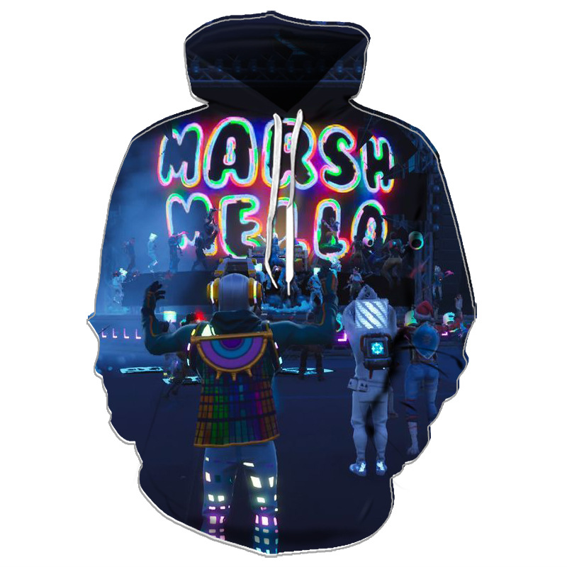 跨境电商新款棉花糖dj乐队marshmello 3d印花连帽卫衣男女套头衫