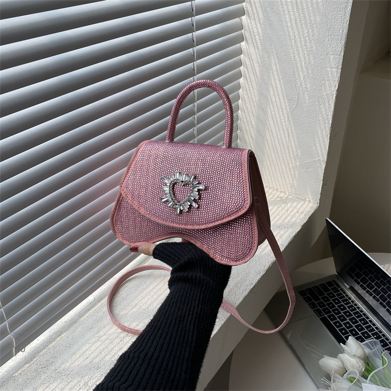 Women's Bag 2022 New Diamond-Embedded Lovely Wave Bag Fashionable Simple Rhinestone High-End Handbag Shoulder Messenger Bag