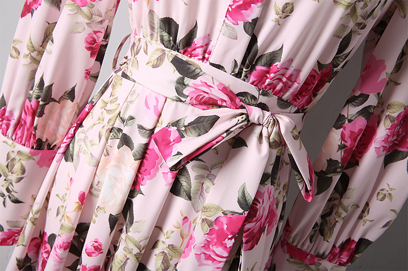 明星大颖儿林芸芸同款衣服夏季碎花连衣裙中长款长袖裙子女