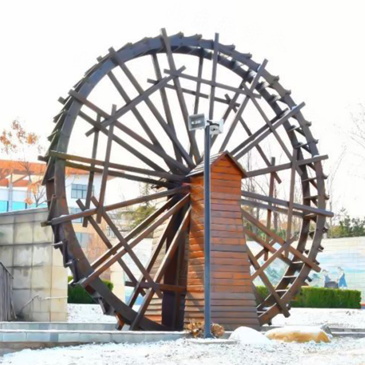 钢木结构园林景观水车 旅游景区大型电动流水脚踏网红打卡道具