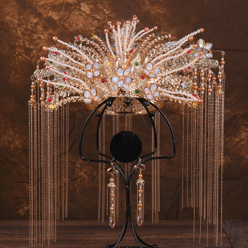 新娘中式发饰手工大气金色凤冠可拆分古装古典结婚龙凤褂秀禾头饰