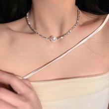单颗珍珠项链不规则碎银子高级感锁骨链女轻奢小众设计感网红配饰