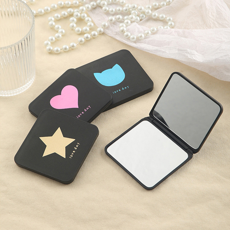 Creative Black Small Mirror Folding Mini Frosted Dressing Mirror Pocket Carry Student Double-Sided Makeup Mirror