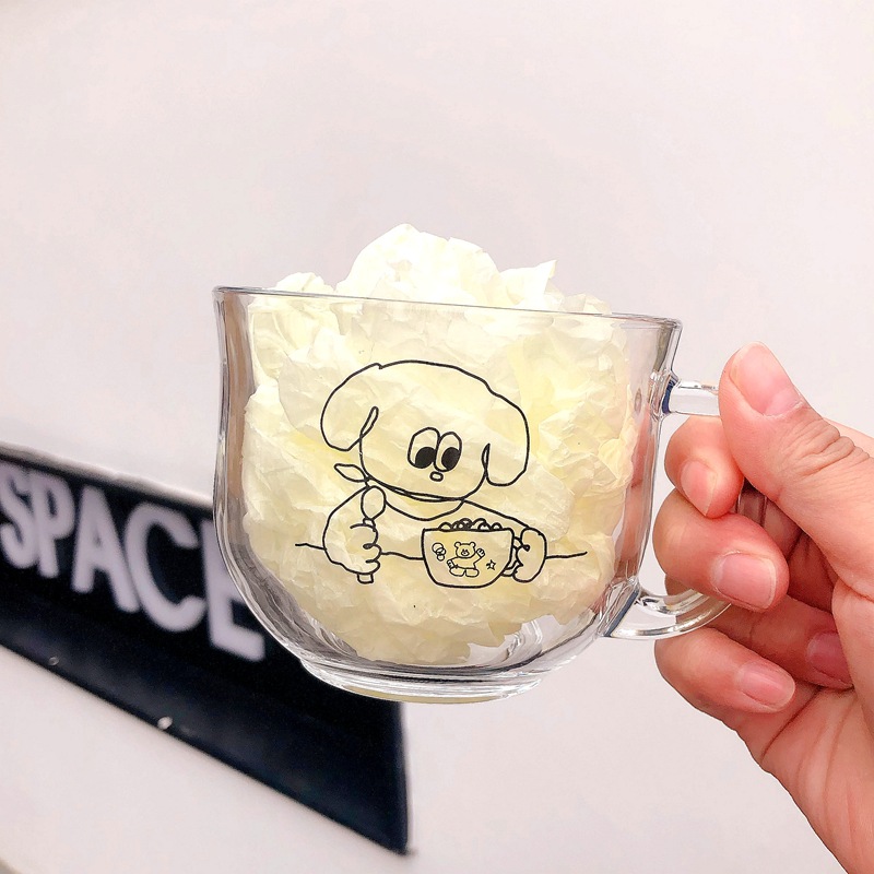 Household Large Capacity Glass Breakfast Cup Milk Cup Student Water Cup Juice Glass Glass Cup Cute Oat Cup