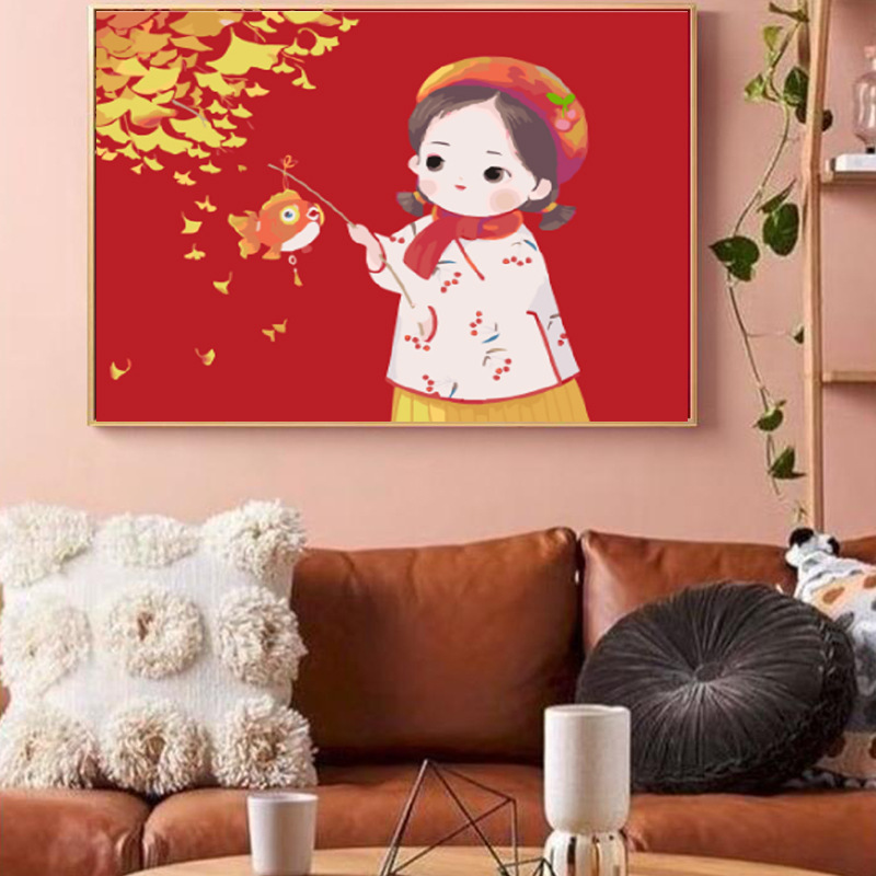 虎年数字油画福字贴手绘减压数字填画春节喜庆礼品中式客厅装饰画