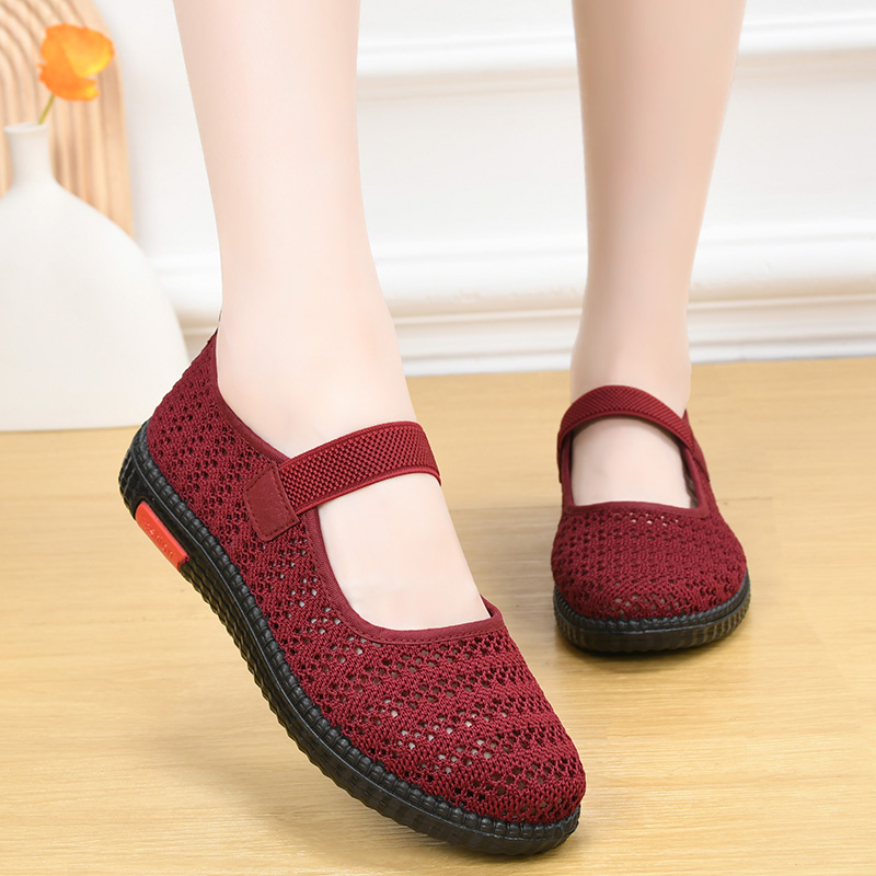 老北京布鞋女夏中老年奶奶透气网面妈妈鞋防滑软底酒店黑色工作鞋