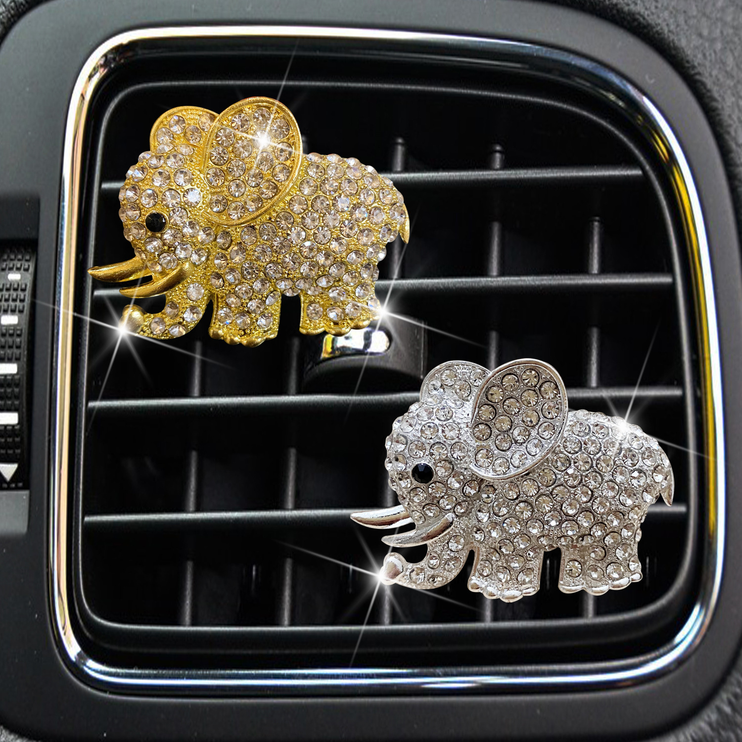 Xinnong Hot Metal Rhinestone Elephant Car Perfume Crystal Car Auspicious Elephant Car Vent Aroma Clip