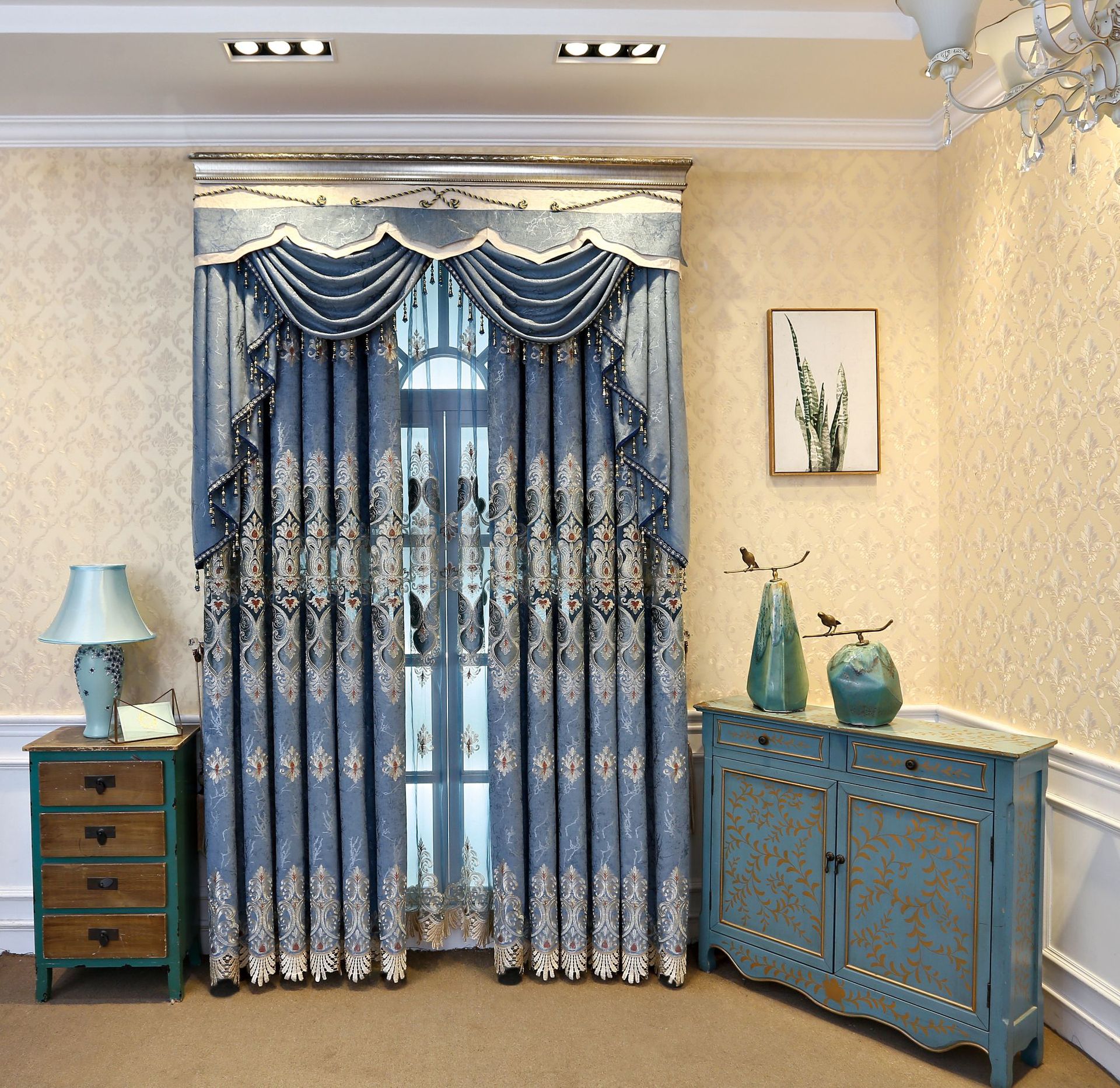 欧式水溶绣花窗帘定制绒布镂空窗帘客厅窗帘高档奢华2020新品