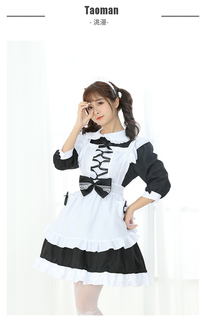 黑白女仆装软妹公主连衣裙女佣仆人cos套装日系中袖蝴蝶结洋装