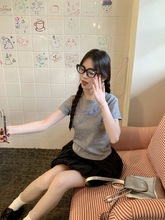 实拍 芭蕾少女甜美蝴蝶结修身显瘦短款T恤上衣夏季甜辣风正肩体恤