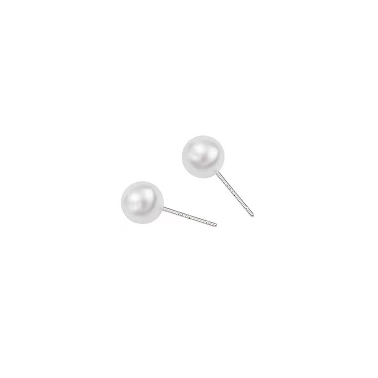 925 Silver Needle Simple Graceful Pearl Small Bean Stud Earrings Commuter Hot Sale 8mm Pearl Earrings Silver Needle Wholesale