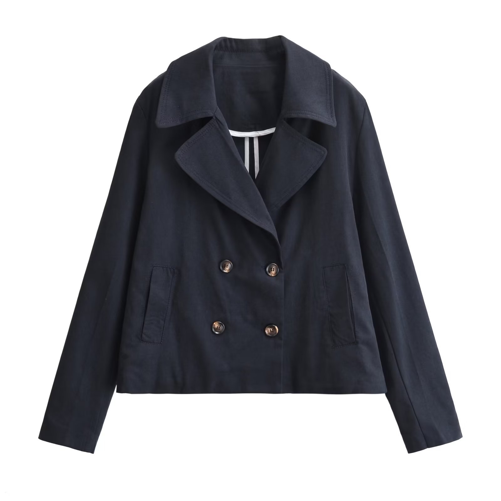 外贸批发秋季新款欧美风双排扣门禁宽松短款风衣外套999818-阿里巴巴