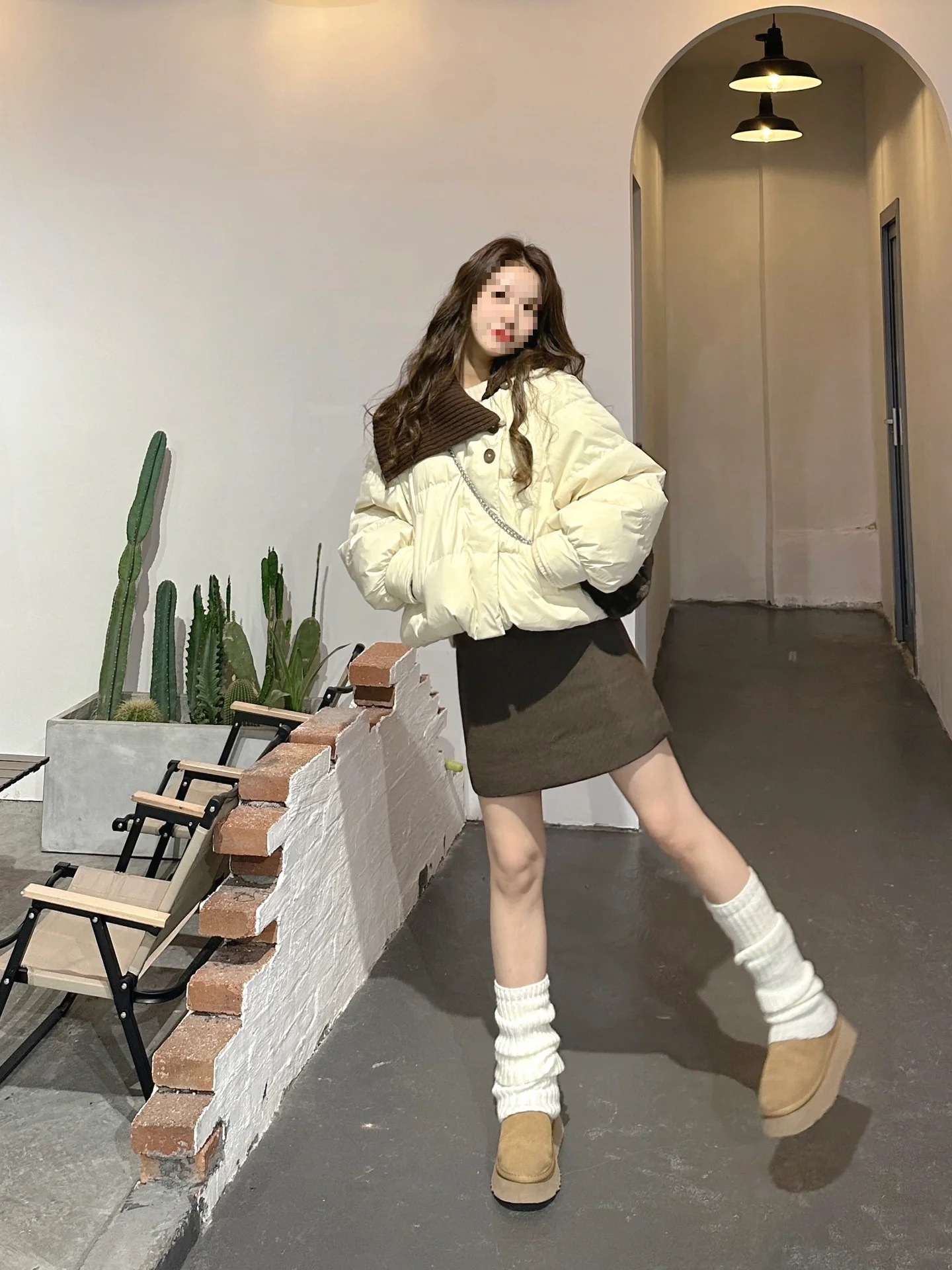 棕色短款半身裙女春秋冬季新款高腰显瘦毛呢包臀裙小个子短裙子