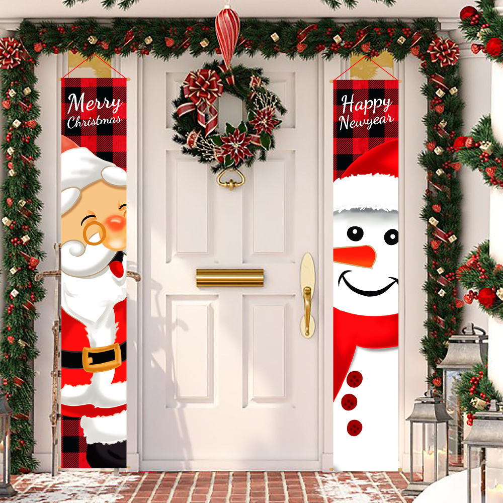 Cross-Border New Arrival Creative Cute Printing Elderly Snowman Door Curtain Couplet European and American Door Hanging Party Atmosphere Layout Supplies