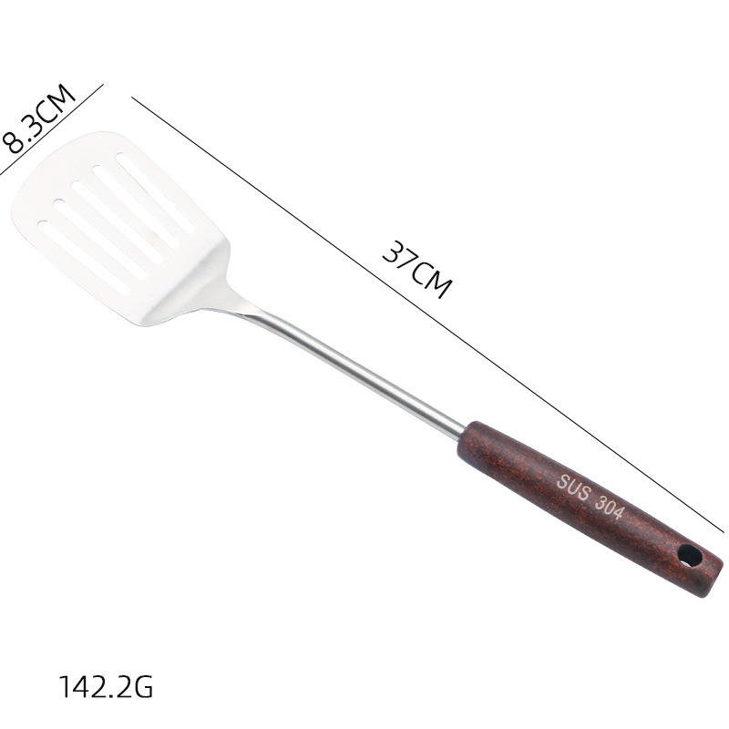 Kitchen Cooking Wooden Handle 304 Stainless Steel Spatula Creative Wooden Handle Skimmer Colander Shovel Kitchenware Set Wholesale