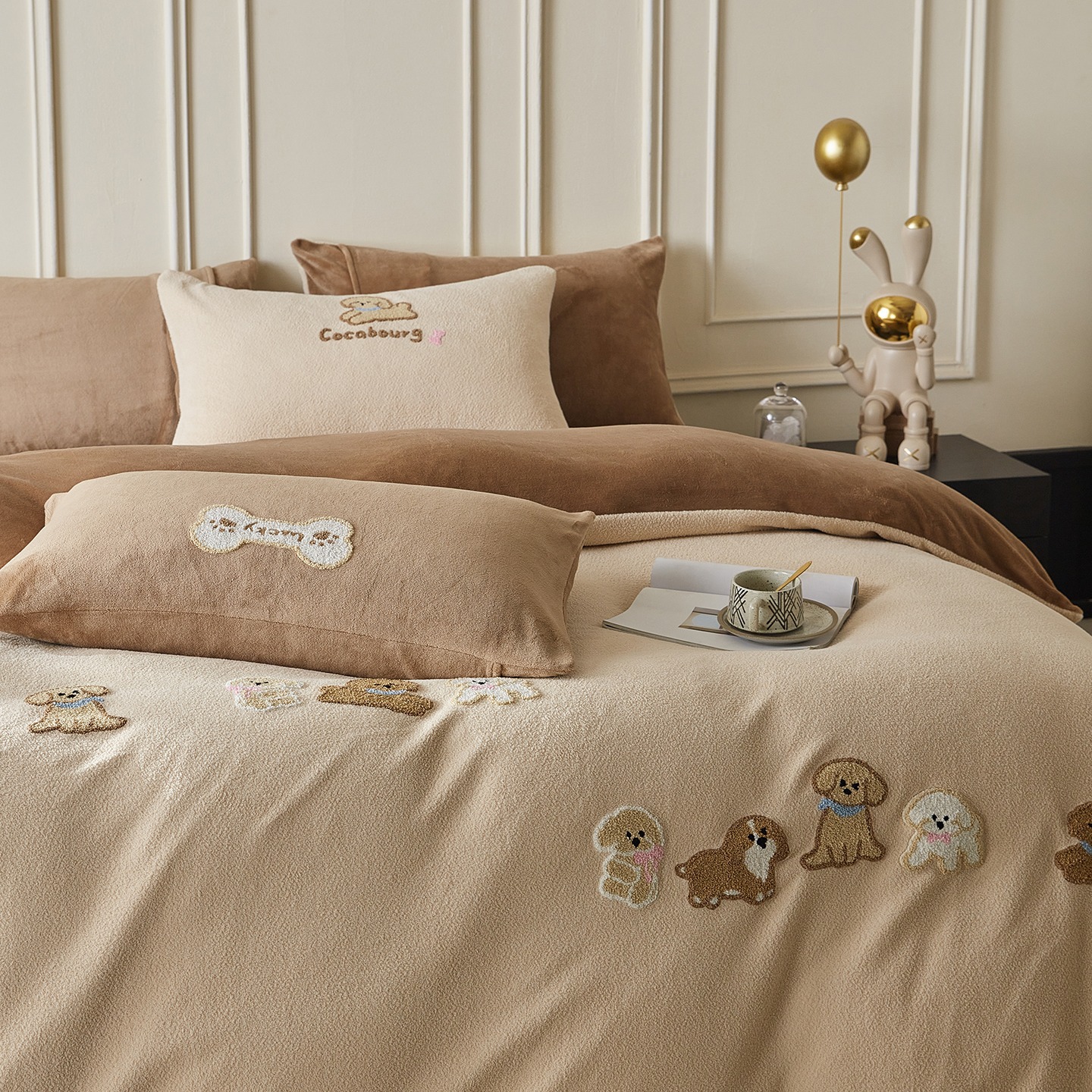 卡通加厚牛奶绒四件套保暖双面绒被套床品法莱绒床笠学生床三件套