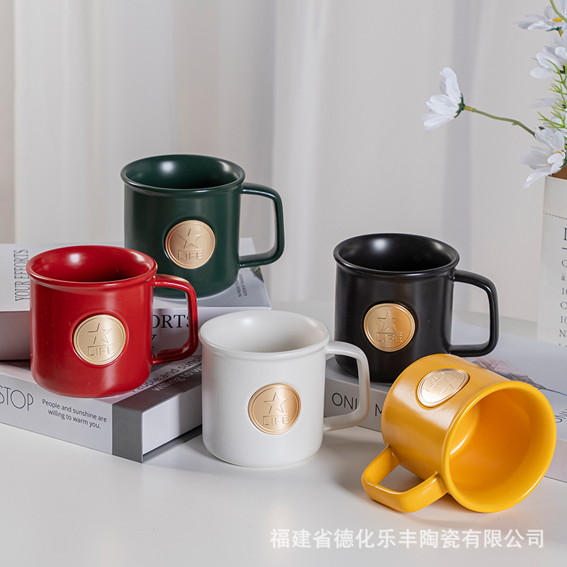 Xingba Style Mug Copper Plate Enamel Cup Copper Seal Ceramic Water Cup Can Be Customized Logo Cultural and Creative Opening Gift