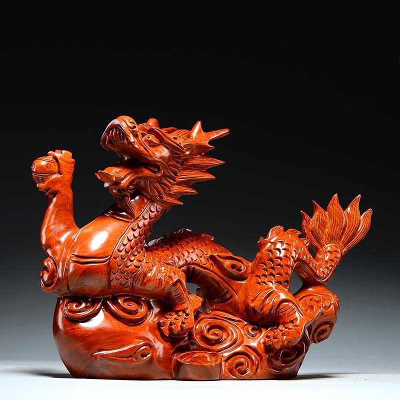 龙摆件花梨木雕家居客厅十二生肖木龙办公室装饰品红木