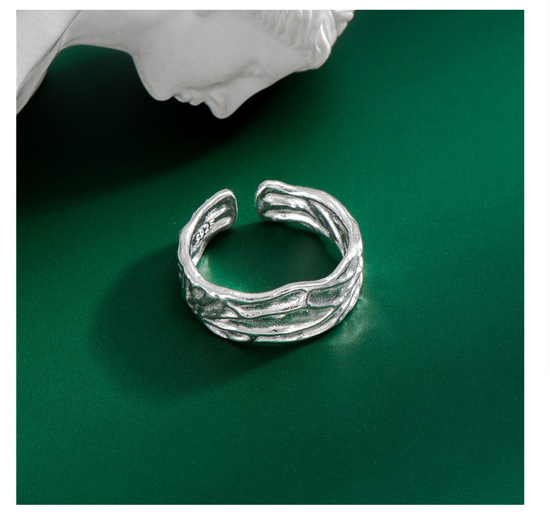 s925纯银肌理感不规则水波纹戒指女韩版重工时髦ins指环银饰批发