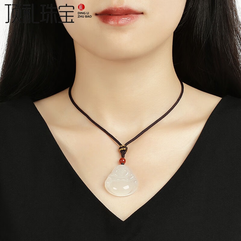 新疆和田玉白玉弥勒佛吊坠羊脂青白玉石玉器观音佛公挂件直播货源