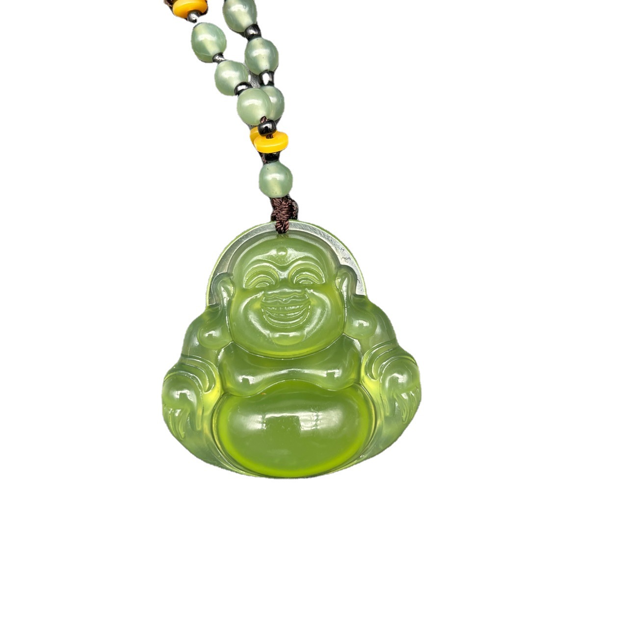 岫玉180料佛公项坠冰透男女情侣玉佛挂件绿冰大肚弥勒佛产地直销