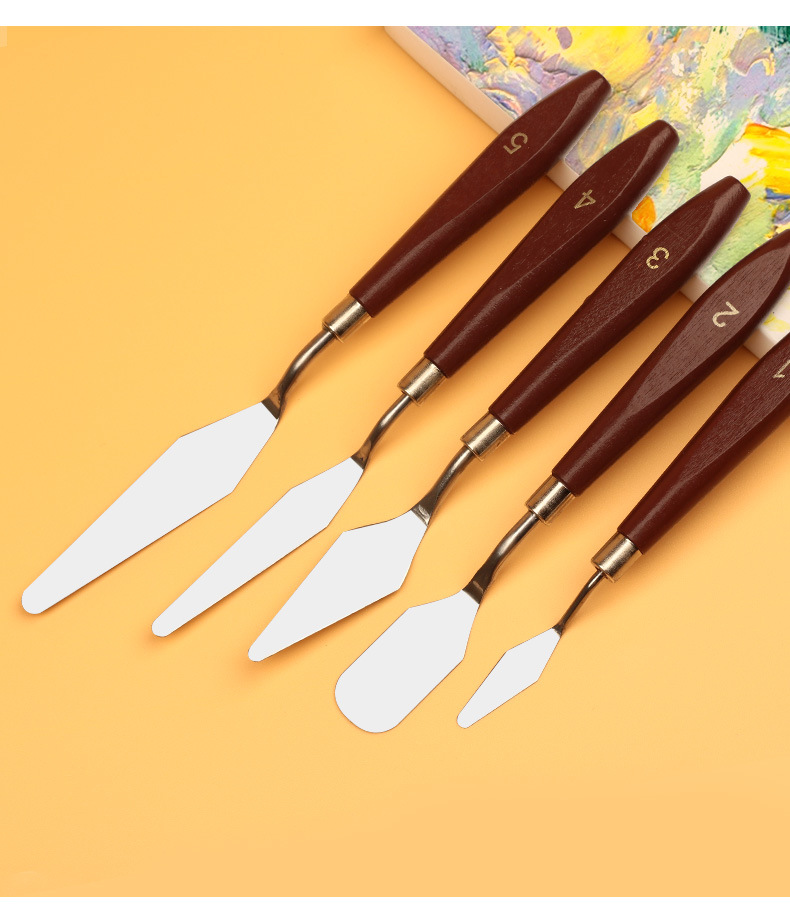 厂家批发油画调色刀美术刮刀木柄颜料刮刀水粉丙烯调色刀铲刀套装