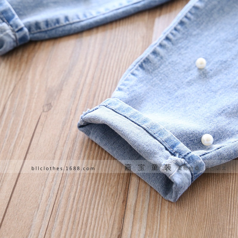 335526 春季新品~22120女童钉珠牛仔休闲长裤 童装批发db
