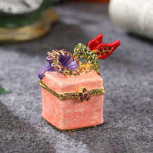 复古轻奢闪耀水钻收纳盒可定纯色珠宝盒立体装饰盒粉色锌合金盒