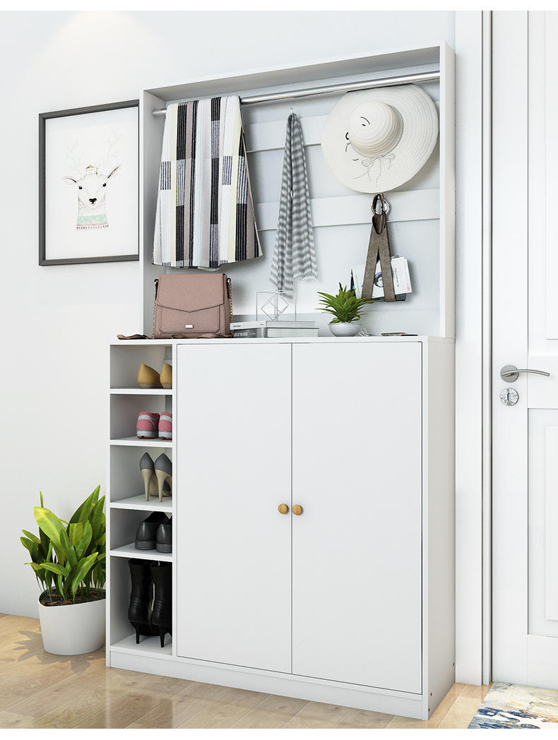 德美铭户 欧式简约鞋柜 带挂衣架组合鞋架大容量1米收纳柜f款白色