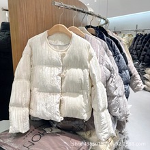 韩国东大门羽绒服女品牌货源批发冬季新款圆领盘扣白鸭绒顿款外套