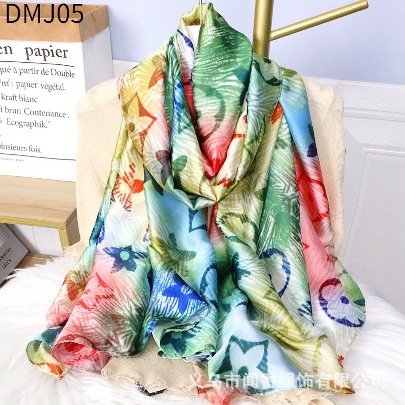 2022 New Rainbow Silk Scarf Female Tencel Brocade New Silk Scarf Colorful Sunscreen Shawl Neck Protection Decorative Scarf