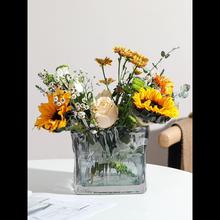 冰川纹方缸创意正方形水培绿植物铜钱草花盆白掌绿萝水养玻璃花瓶