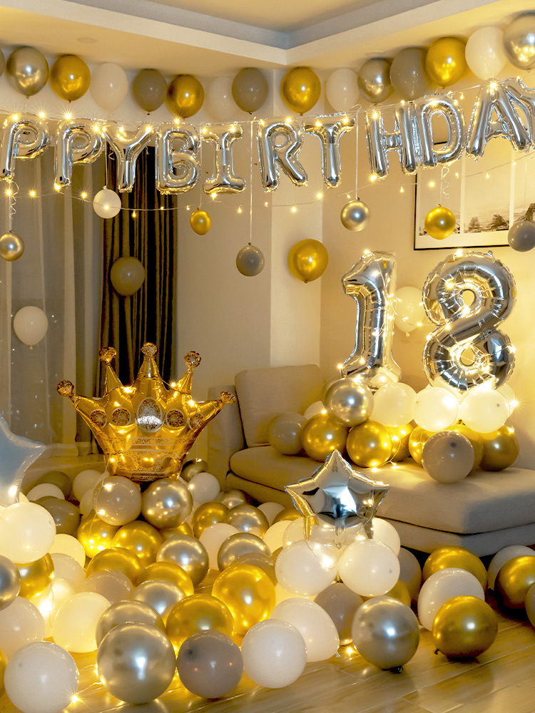 网红生日布置女孩公主儿童气球装饰灯场景男生派对背景墙汽球飘空
