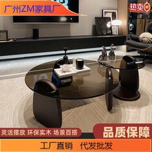 ZM圆形茶几客厅家用小户型轻奢茶桌简约创意钢化玻璃茶几桌组合