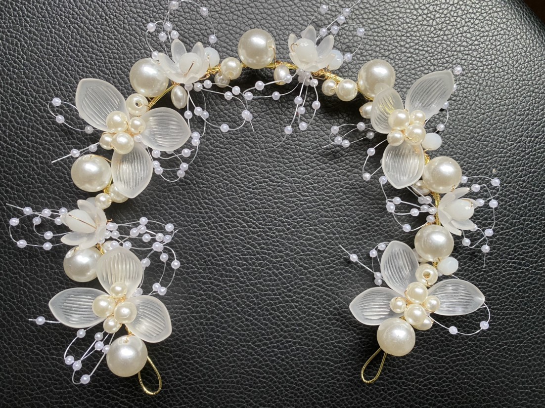 Denghou Bridal Hair Band New Pearl Flower Hair Band Hand-Woven Golden Leaf Headdress Children Headwear