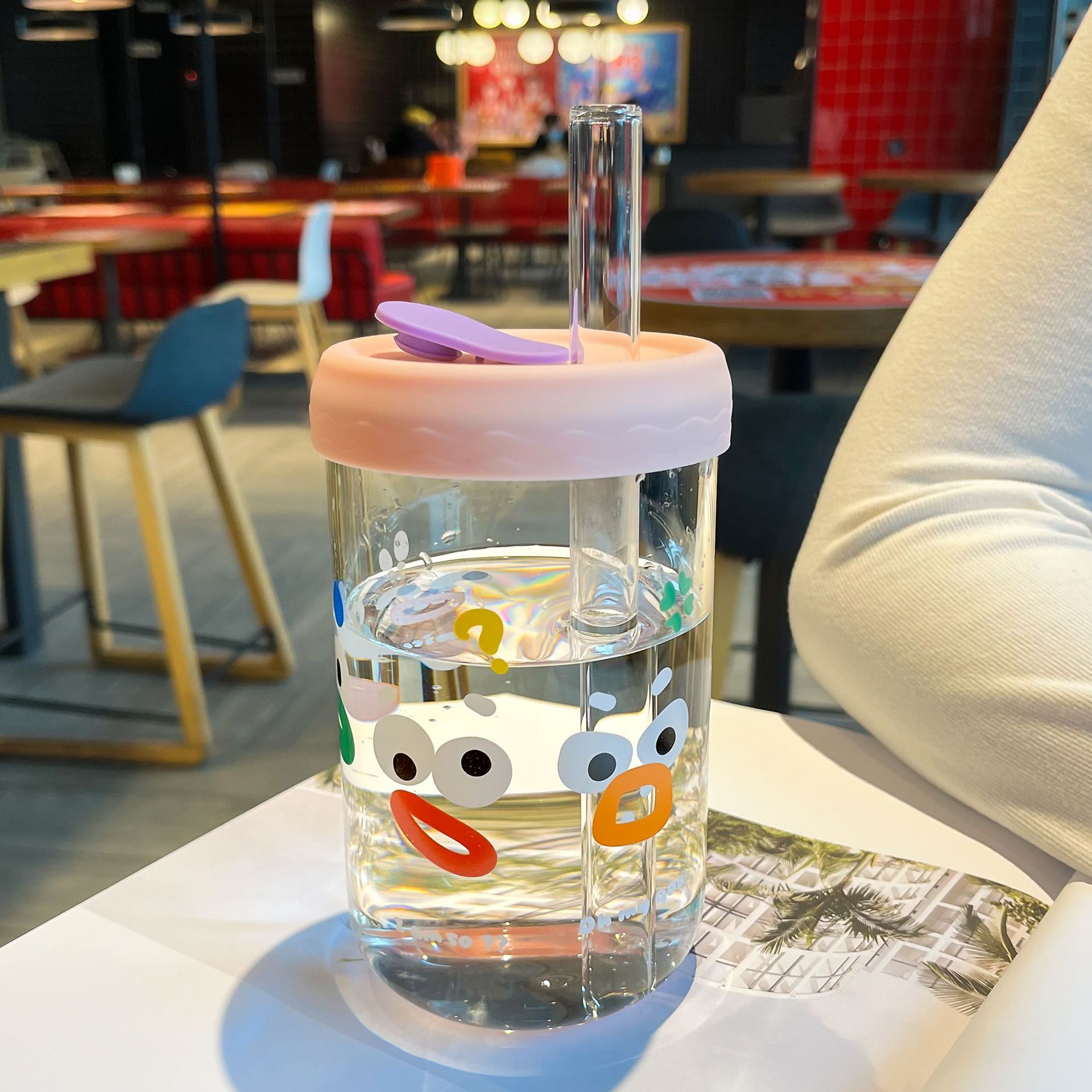 Glass Water Cup Summer Female Good-looking Internet Celebrity Big Mouth Frog Straw Glass Cup Silicone Cover INS Office