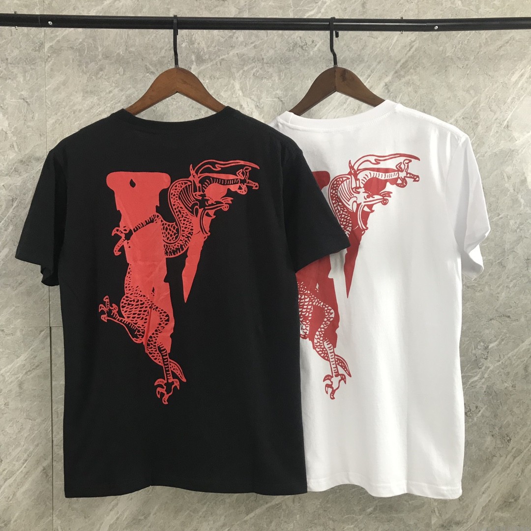 陈冠希同款潮牌vlone联名中国龙大v短袖情侣宽松男女纯棉圆领t恤