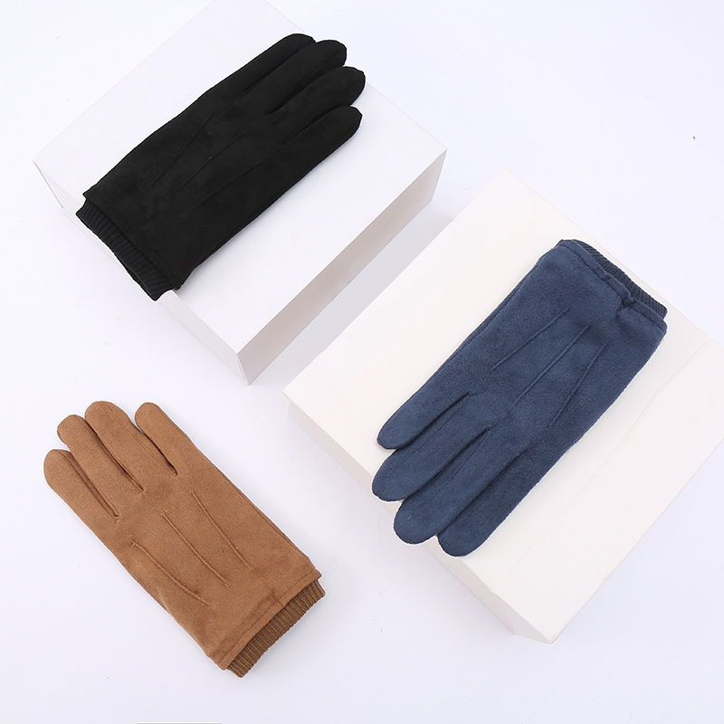 男士麂皮绒保暖手套 户外运动加厚触屏手套 骑行防风手套厂家批发