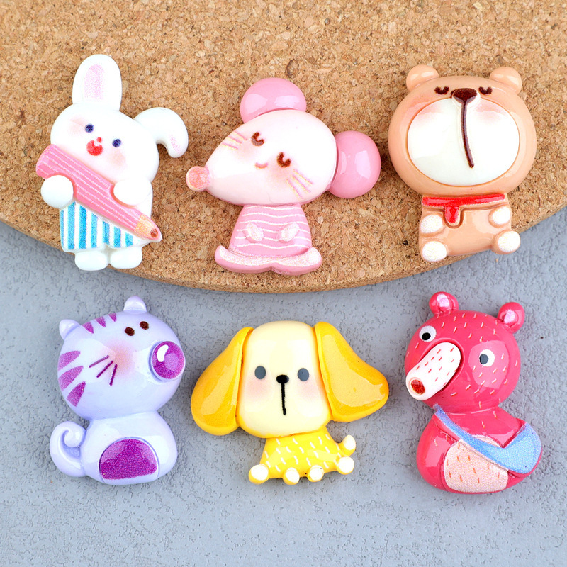 树脂配件兔子DIY头饰猫咪小狗小熊动物卡通萌宠发夹配件DIY奶油胶