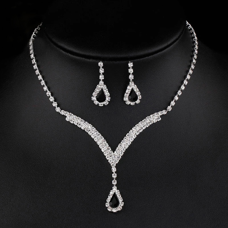 European and American New Water Drop Pendant Necklace and Earrings Suite Fashion Bridal Suit Evening Dress Ornament N6010