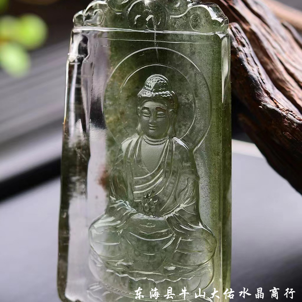 一物一图天然绿幽灵大日如来平安牌生肖羊猴本命佛吊坠项链毛衣链