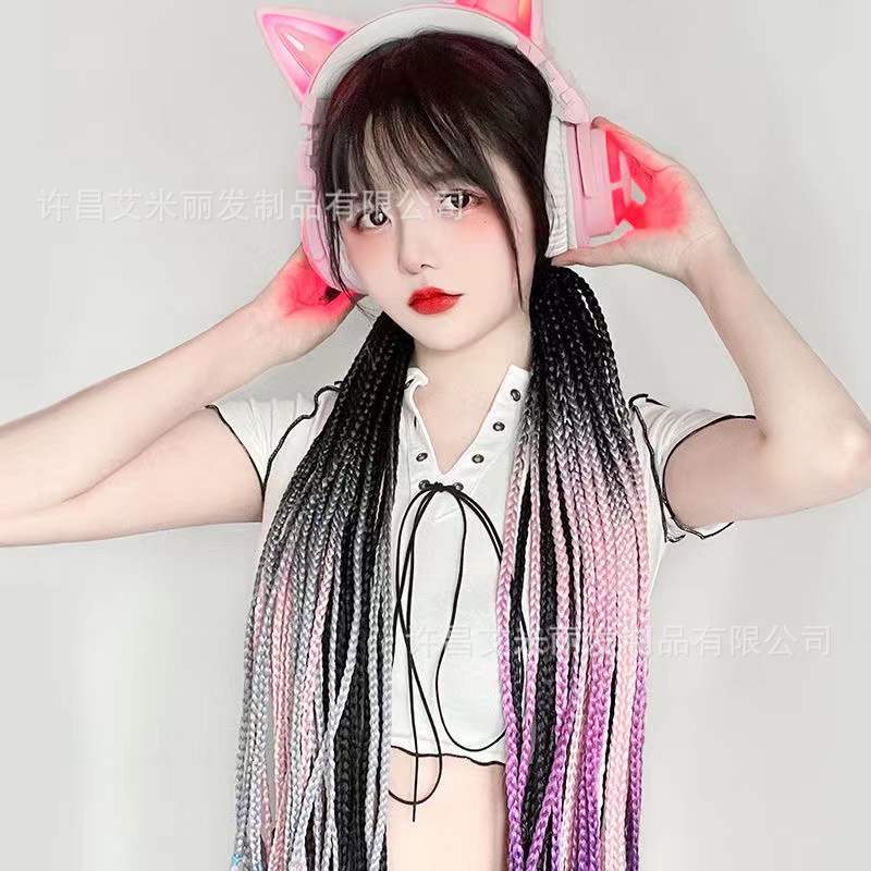 脏辫假发高马尾嘻哈双马尾脏脏辫彩色渐变编发神器绑带式麻花长辫