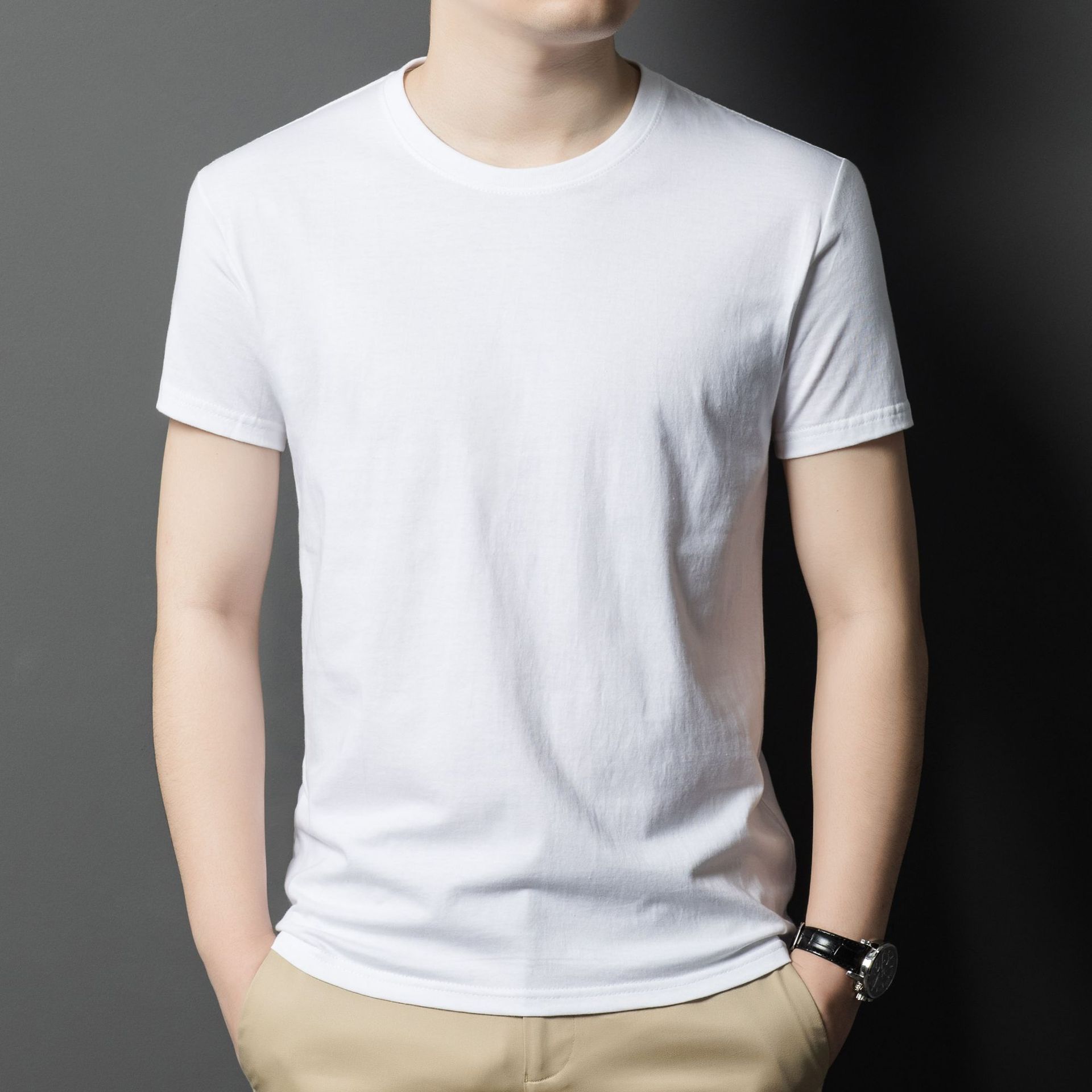 夏季男装纯棉短袖t恤男圆领定 制男士打底白t半袖印字logo文化衫