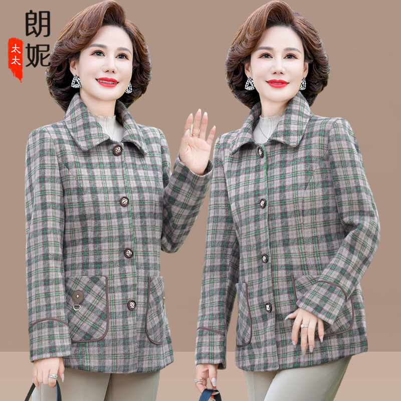 中老年女装春秋款气质格子外套新款中年妈妈春季上衣服百搭夹克衫