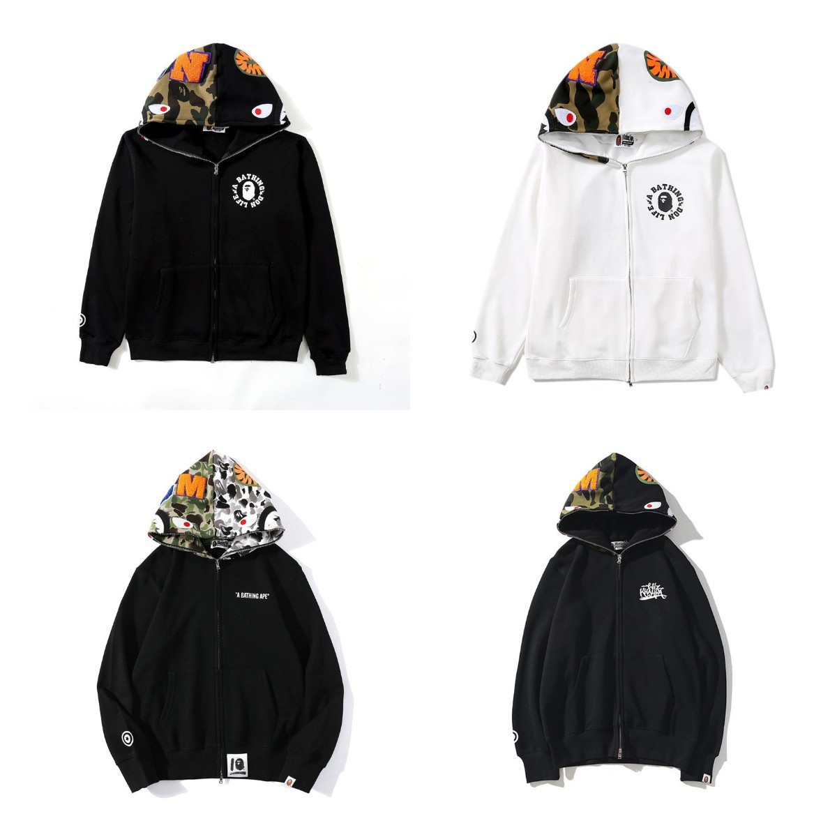 新款跨境 bape wgm鲨鱼头 3d数码印花 休闲连帽衫卫衣